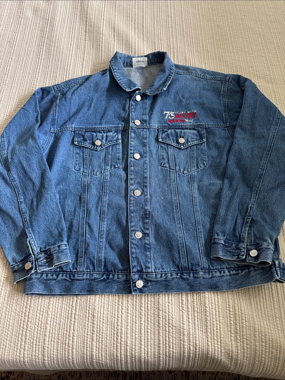 Disney Denim Jacket with Red 75 Years Mickey Embroidery